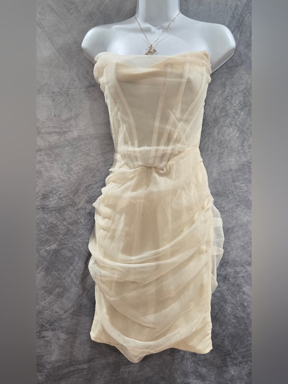 House of CB Leila Ivory Mesh Strapless Corset Dress,